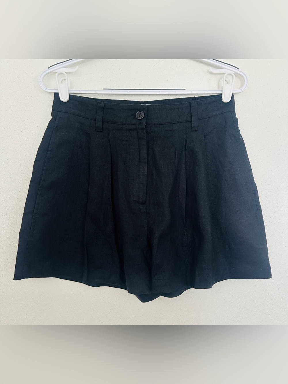 Solid & Striped Black High Waisted Pleated Linen Blend Shorts Size Small